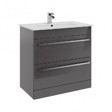 Purity 800mm Grey Gloss 2 Drawer Floor Standing Vanity Unit & Ceramic Basin