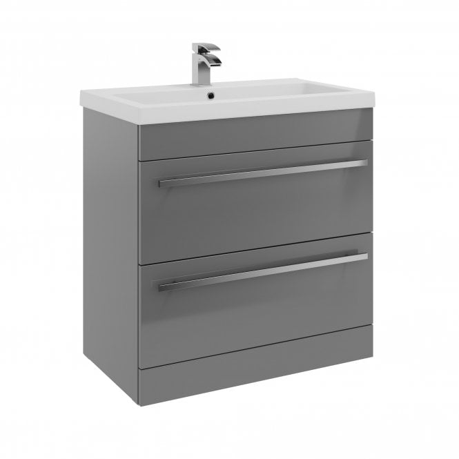 Kartell Purity 800mm Grey Gloss 2 Drawer Floor Standing Vanity Unit & Mid Depth Ceramic Basin