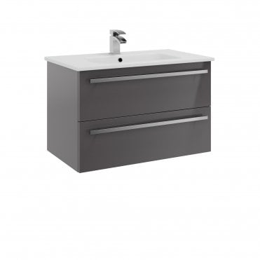Purity 800mm Grey Gloss 2 Drawer Wall Hung Vanity Unit & Ceramic Basin