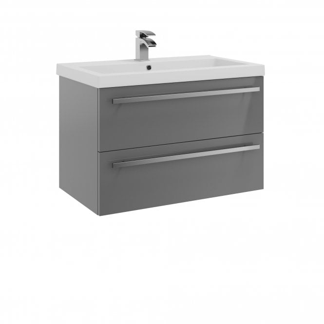 Kartell Purity 800mm Grey Gloss 2 Drawer Wall Hung Vanity Unit & Mid Depth Ceramic Basin