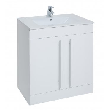 Purity 800mm White Gloss 2 Door Floor Standing Vanity Unit & Ceramic Basin