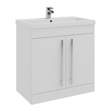 Purity 800mm White Gloss 2 Door Floor Standing Vanity Unit & Mid Depth Ceramic Basin