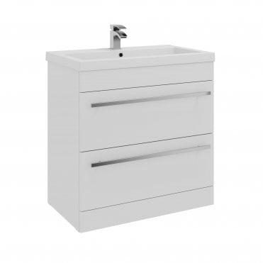 Purity 800mm White Gloss 2 Drawer Floor Standing Vanity Unit & Mid Depth Ceramic Basin