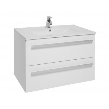 Purity 800mm White Gloss 2 Drawer Wall Hung Vanity Unit & Ceramic Basin