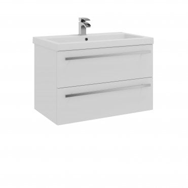 Purity 800mm White Gloss 2 Drawer Wall Hung Vanity Unit & Mid Depth Ceramic Basin