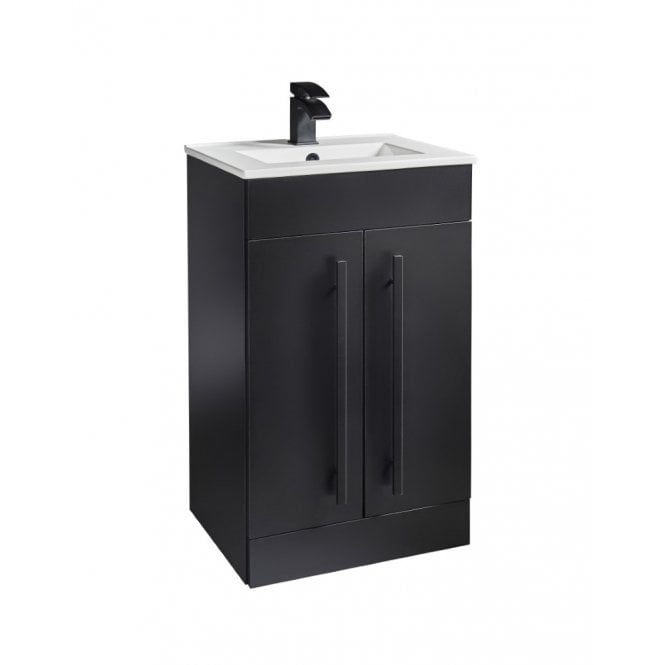 Kartell Purity Nero Matt Black 500mm 2 Door Floor Standing Vanity Unit & Ceramic Basin - Black Handles