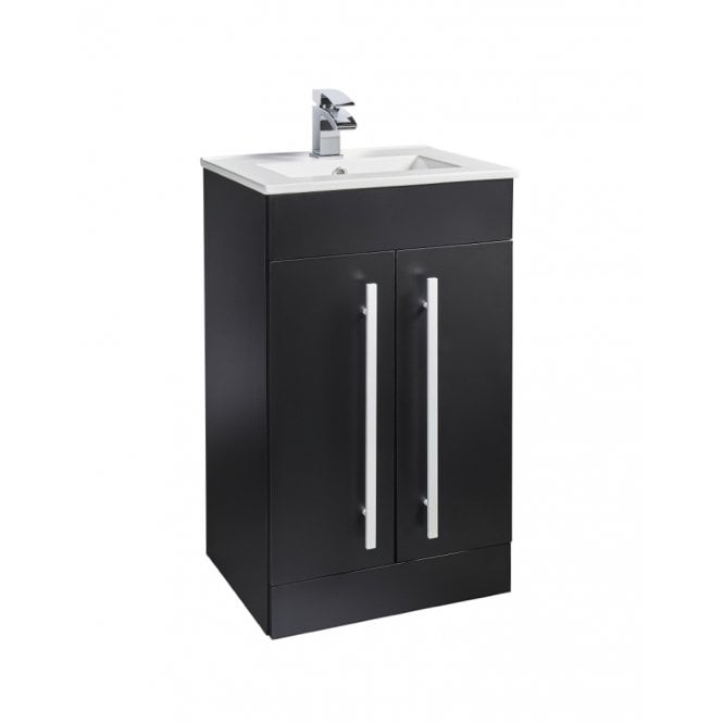 Kartell Purity Nero Matt Black 500mm 2 Door Floor Standing Vanity Unit & Ceramic Basin - Chrome Handles