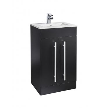 Purity Nero Matt Black 500mm 2 Door Floor Standing Vanity Unit & Ceramic Basin - Chrome Handles