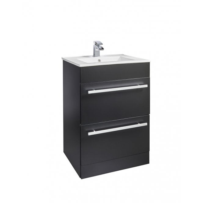 Kartell Purity Nero Matt Black 600mm 2 Drawer Floor Standing Vanity Unit & Ceramic Basin - Chrome Handles