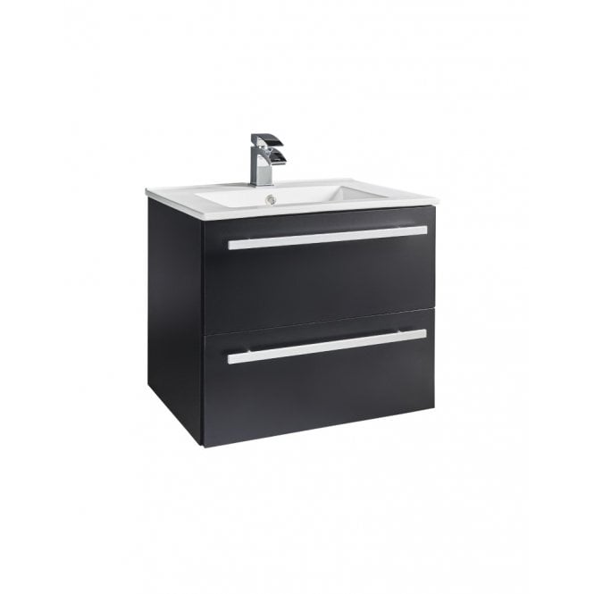 Kartell Purity Nero Matt Black 600mm 2 Drawer Wall Hung Vanity Unit & Basin - Chrome Handles