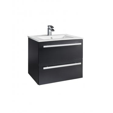 Purity Nero Matt Black 600mm 2 Drawer Wall Hung Vanity Unit & Basin - Chrome Handles