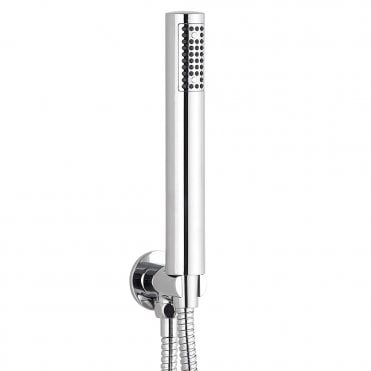 Round Chrome Outlet Elbow with Wall Bracket, Handset & Hose