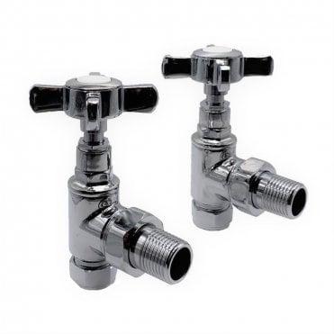 Traditional Cross Head Chrome Angled Radiator Valve (Pair)