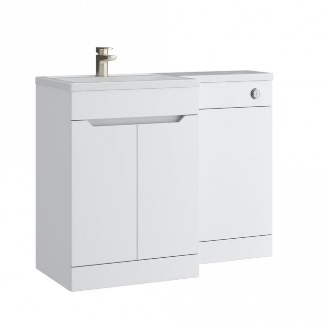 Kartell Urban 1100mm Matt White 2 Door L Shaped Combination Basin WC Unit - Left Hand