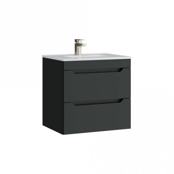 Kartell Urban 600mm Matt Anthracite 2 Drawer Wall Mounted Vanity Unit & Basin