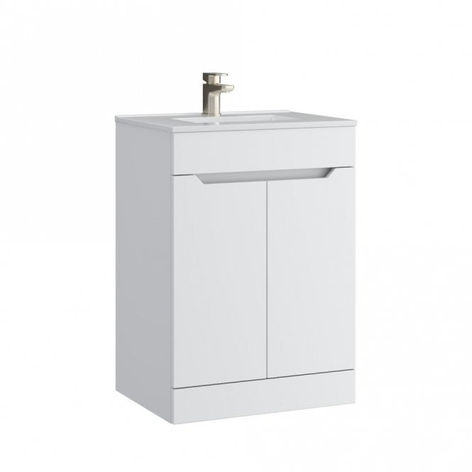 Kartell Urban 600mm Matt White 2 Door Floor Standing Vanity Unit & Basin