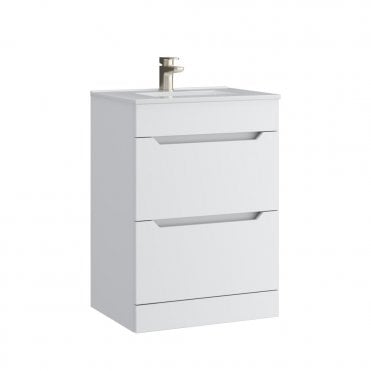 Urban 600mm Matt White 2 Drawer Floor Standing Vanity Unit & Basin