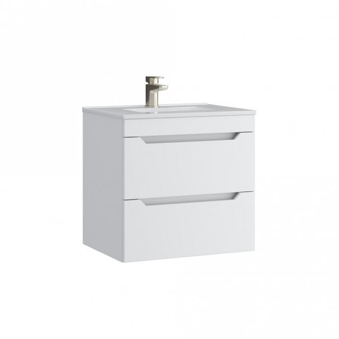 Kartell Urban 600mm Matt White 2 Drawer Wall Mounted Vanity Unit & Basin