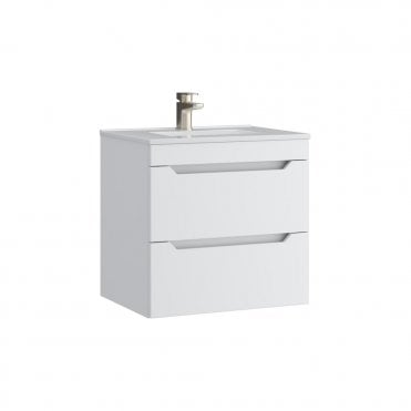 Urban 600mm Matt White 2 Drawer Wall Mounted Vanity Unit & Basin