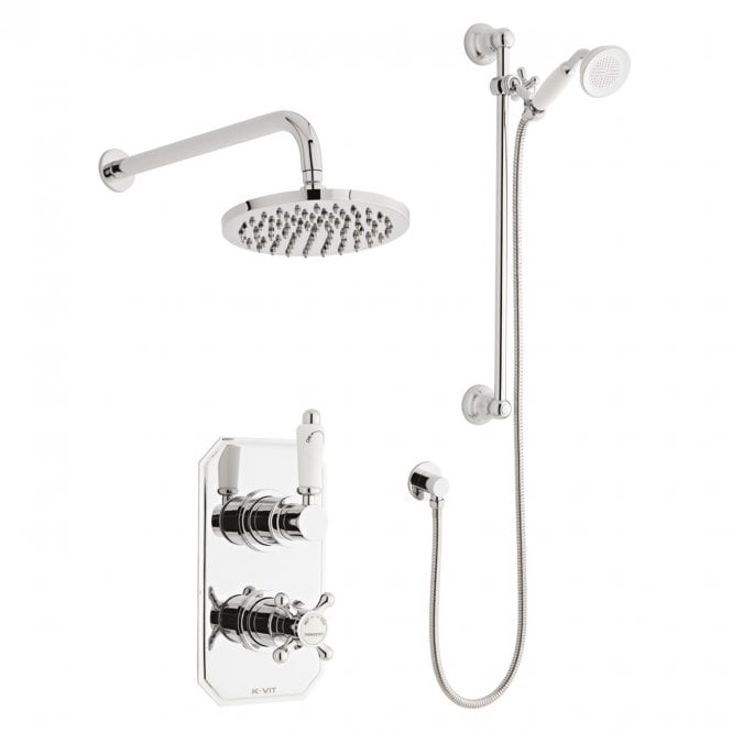Kartell Viktory Chrome Concealed Thermostatic Shower Valve with Diverter, Adjustable Slide Rail & Fixed Overhead Drencher