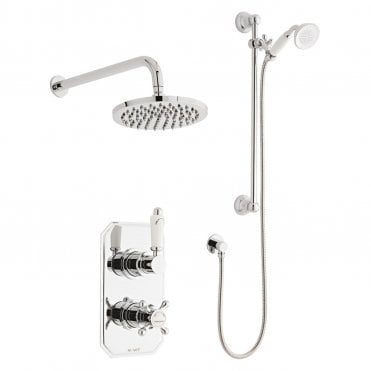Viktory Chrome Concealed Thermostatic Shower Valve with Diverter, Adjustable Slide Rail & Fixed Overhead Drencher