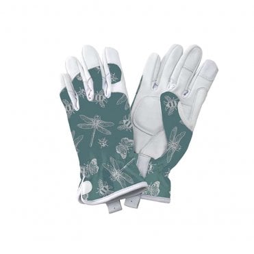 Teal Flutter Bugs Premium Leather Gloves