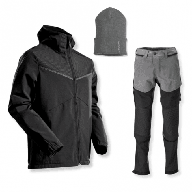 Mascot Customized Kneepad Trousers, Softshell Jacket & Knitted Hat Bundle