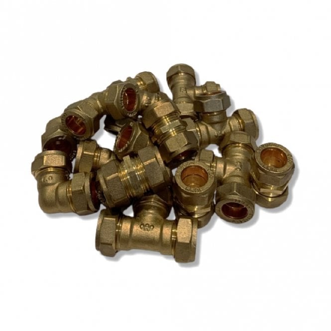 Masterflow 15mm Brass Compression Fittings Pack 15 Pieces