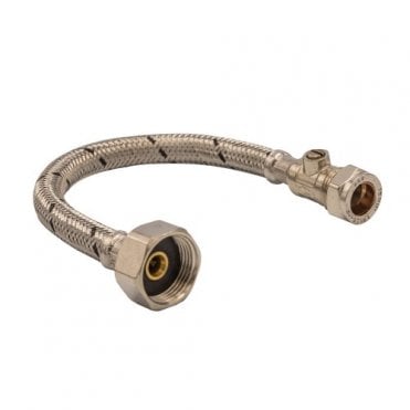 15mm x 1/2" Flexible Hose Tap Connector with Valve 300mm