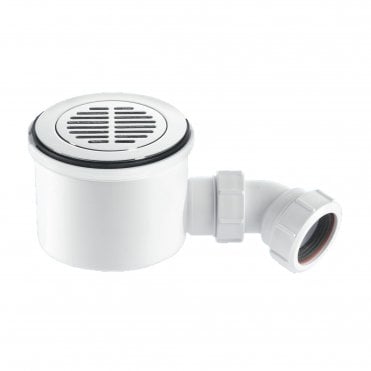 1 1/2" Hi-Flow Shower Trap 90mm with Chrome Brass Flange - ST90CPB-S-HP2