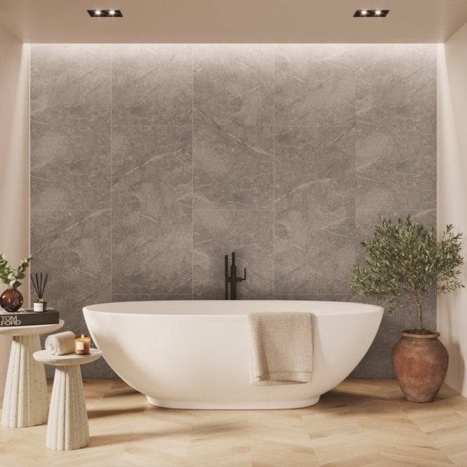 MultiPanel Valmasino Marble 2400mm x 598mm XL Offset Tile Effect Shower Board