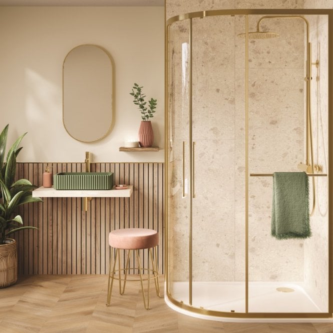 MultiPanel White Terrazzo 2400mm x 598mm XL Offset Tile Effect Shower Board
