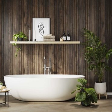 Brown Warmia Walnut Wood Slat Waterproof Wall Panel Hydro-Lock T&G