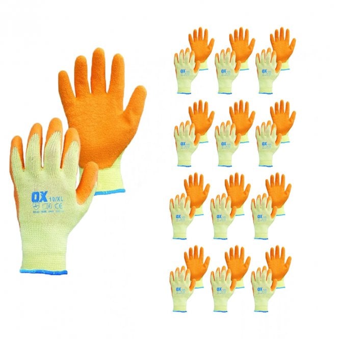 OX Tools 12x Size 10 xL Builders Latex Grip Work Gloves