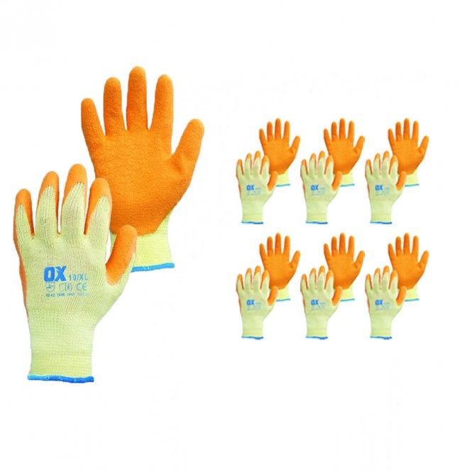OX Tools 6x Size 10 xL Builders Latex Grip Work Gloves