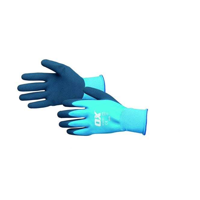 OX Tools Size 9 (L) Cyan Blue Fully Waterproof Latex Gloves Ox-S483809
