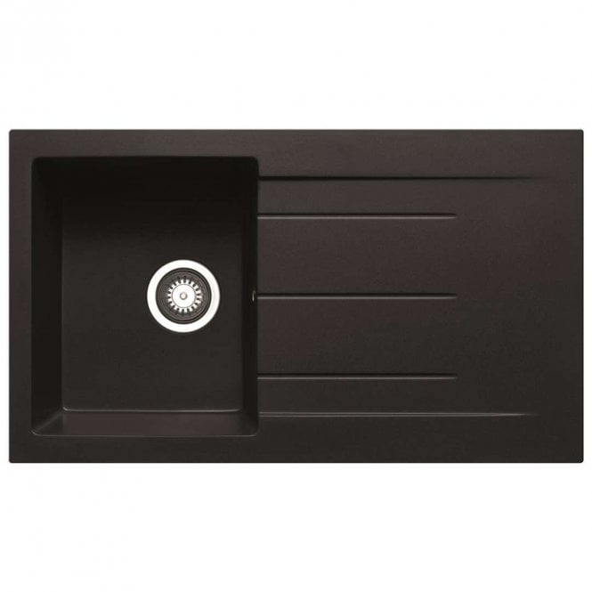 Prima+ Compact Granite 1.0 Bowl & Drainer Inset Black Kitchen Sink - 860mm x 500mm