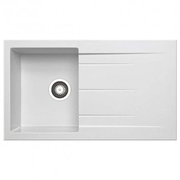 Compact Granite 1.0 Bowl & Drainer Inset White Kitchen Sink - 860mm x 500mm