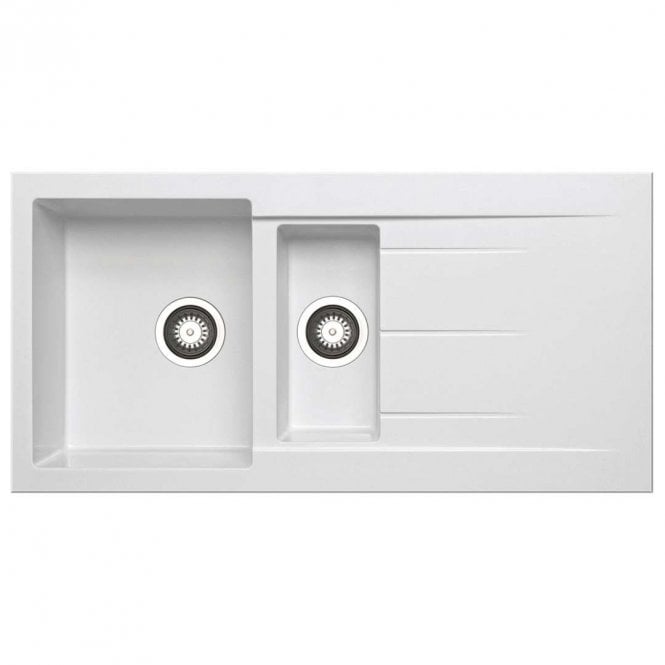 Prima+ Granite 1.5 Bowl & Drainer Inset White Kitchen Sink - 1000mm x 500mm