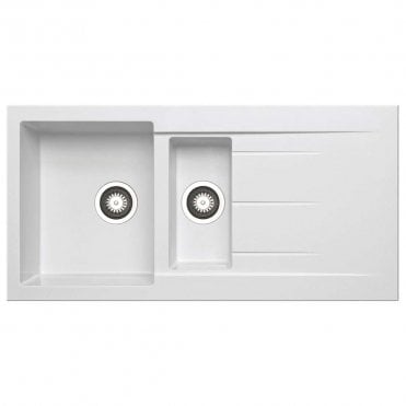 Granite 1.5 Bowl & Drainer Inset White Kitchen Sink - 1000mm x 500mm