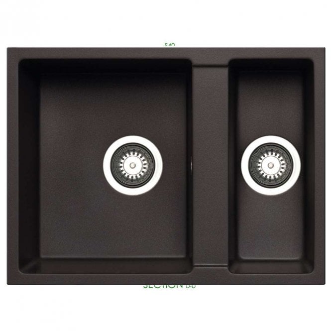 Prima+ Granite 1.5 Bowl Undermount Black Kitchen Sink - 590mm x 440mm