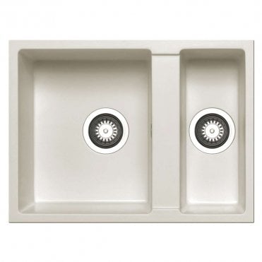 Granite 1.5 Bowl Undermount White Kitchen Sink - 590mm x 440mm