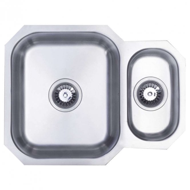 Prima Undermount 1.5 Bowl Reversible Polished Steel Kitchen Sink - 595mm x 460mm