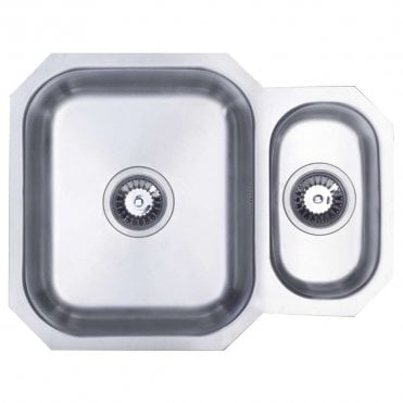 Undermount 1.5 Bowl Reversible Polished Steel Kitchen Sink - 595mm x 460mm
