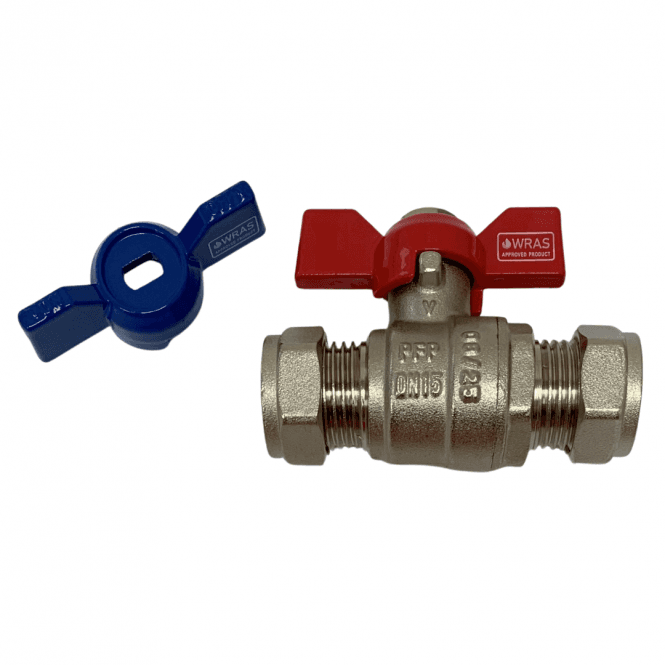 Primaflow 15mm Butterfly Ball Valve with Red & Blue Handles
