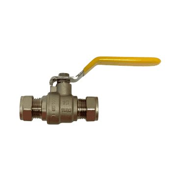 15mm Gas Lever Ball Valve Yellow Handle Compression