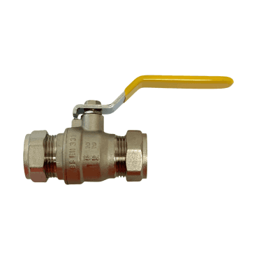 22mm Gas Lever Ball Valve Yellow Handle Compression