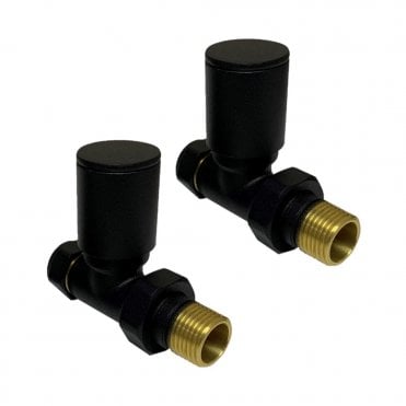 Modern Straight Radiator Valves Black (Pair)
