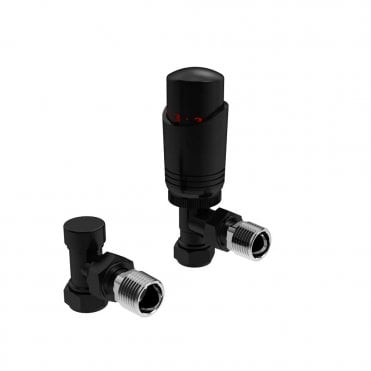 K-Design Black Angled TRV Thermostatic Radiator Valve Pack