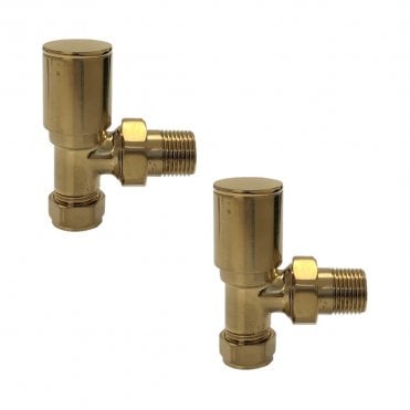 Modern Angled Radiator Valves Brushed Brass (Pair)
